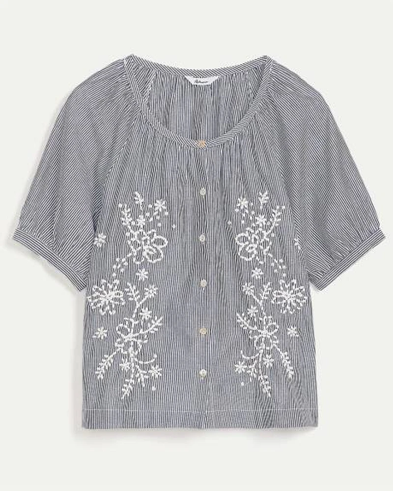 Short-Sleeve Scoop-Neck Loose Blouse