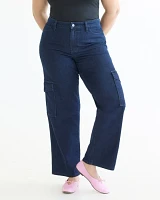 Straight-Leg High-Rise Cargo Denim Pant