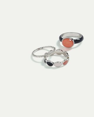 Delicate Enamel Rings with Stones, Set of 3