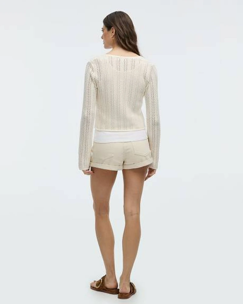 Long-Sleeve V-Neck Bolero with Open Stitches