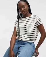 Striped Short-Dolman-Sleeve Boat-Neck T-Shirt