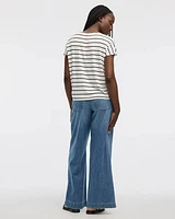 Striped Short-Dolman-Sleeve Boat-Neck T-Shirt