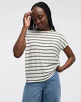 Striped Short-Dolman-Sleeve Boat-Neck T-Shirt