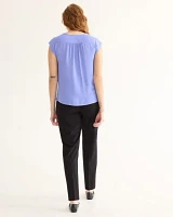 Cap-Sleeve Blouse with Crew Neckline