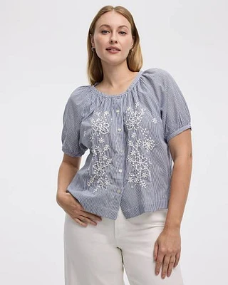 Short-Sleeve Scoop-Neck Loose Blouse