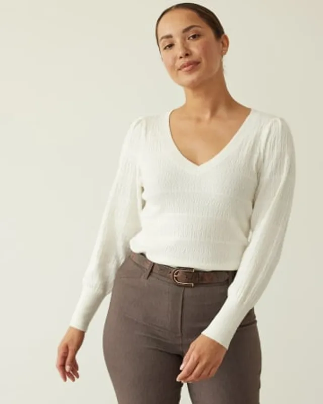 Reitmans Long Balloon-Sleeve Textured Sweater