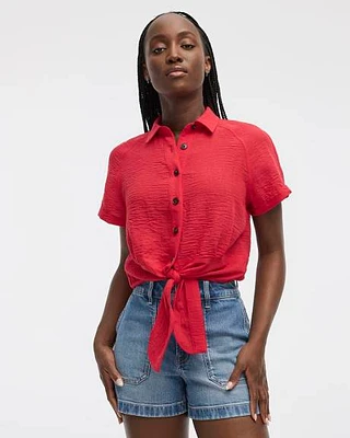 Short-Sleeve Shirt with Self-Tie Hem