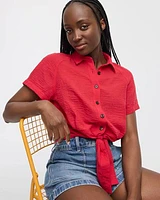 Short-Sleeve Shirt with Self-Tie Hem