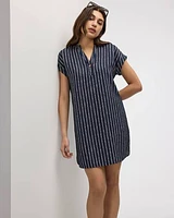 Extended-Sleeve Shift Dress with Split Neckline