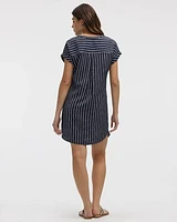 Extended-Sleeve Shift Dress with Split Neckline