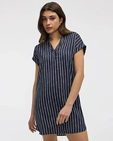 Extended-Sleeve Shift Dress with Split Neckline