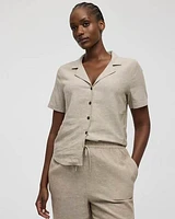 Short-Sleeve Buttoned-Down Linen-Blend Blouse