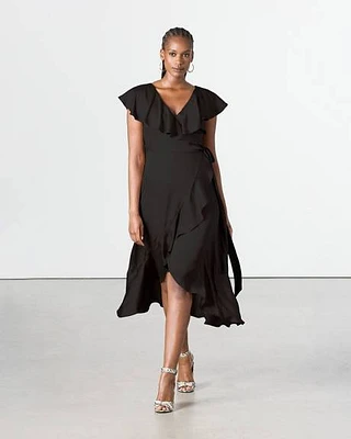 Robe maxi portefeuille à manches courtes et col V