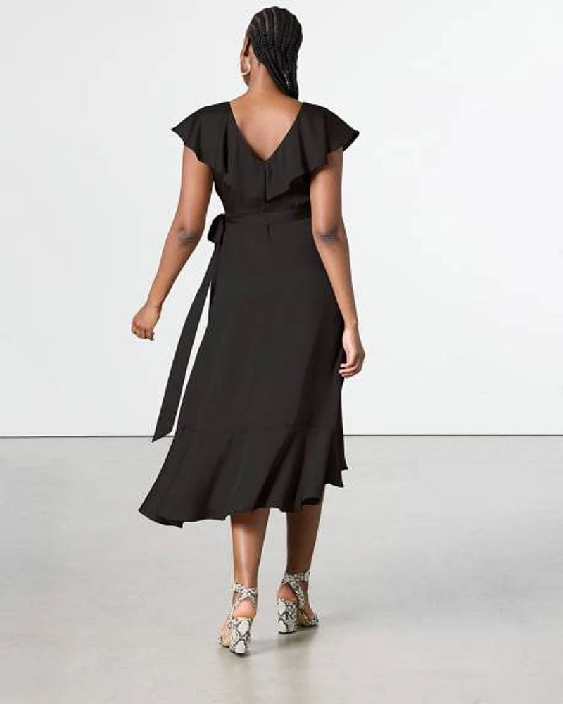 Robe maxi portefeuille à manches courtes et col V