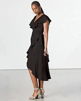 Robe maxi portefeuille à manches courtes et col V