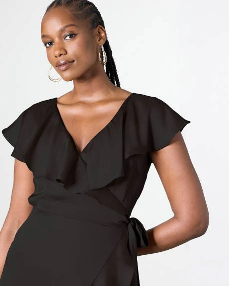 Robe maxi portefeuille à manches courtes et col V