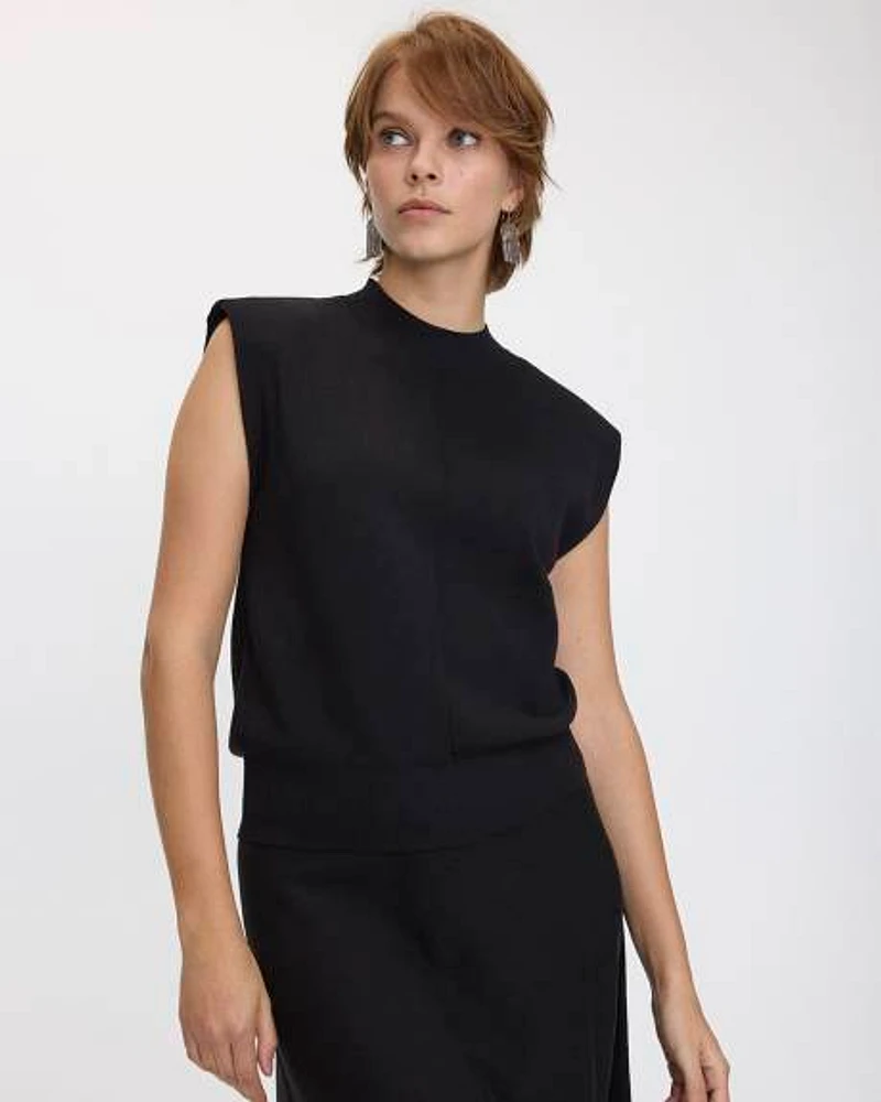 Extended-Sleeve Mock-Neck Top with Shoulder Pads