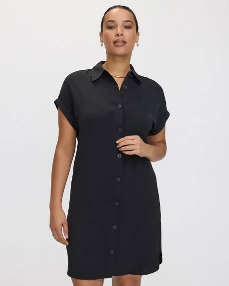 Short-Sleeve Buttoned-Down Dress with Shirt Collar