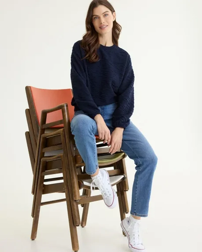 Long-Sleeve Crew-Neck Top with Elastic Hem