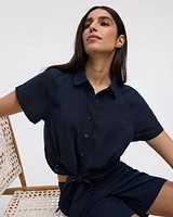 Short-Sleeve Shirt with Self-Tie Hem