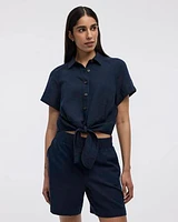 Short-Sleeve Shirt with Self-Tie Hem