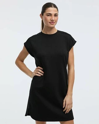 Extended-Sleeve Crew-Neck Scuba Dress with Pockets
