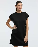Extended-Sleeve Crew-Neck Scuba Dress with Pockets