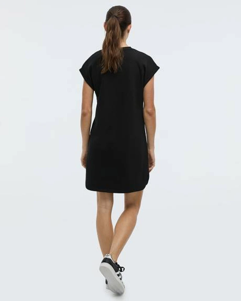 Extended-Sleeve Crew-Neck Scuba Dress with Pockets