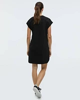 Extended-Sleeve Crew-Neck Scuba Dress with Pockets