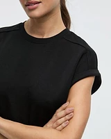 Extended-Sleeve Crew-Neck Scuba Dress with Pockets