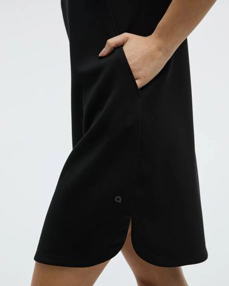 Extended-Sleeve Crew-Neck Scuba Dress with Pockets