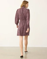 Long-Sleeve Fit and Flare Dress with Self-Tie V Neckline