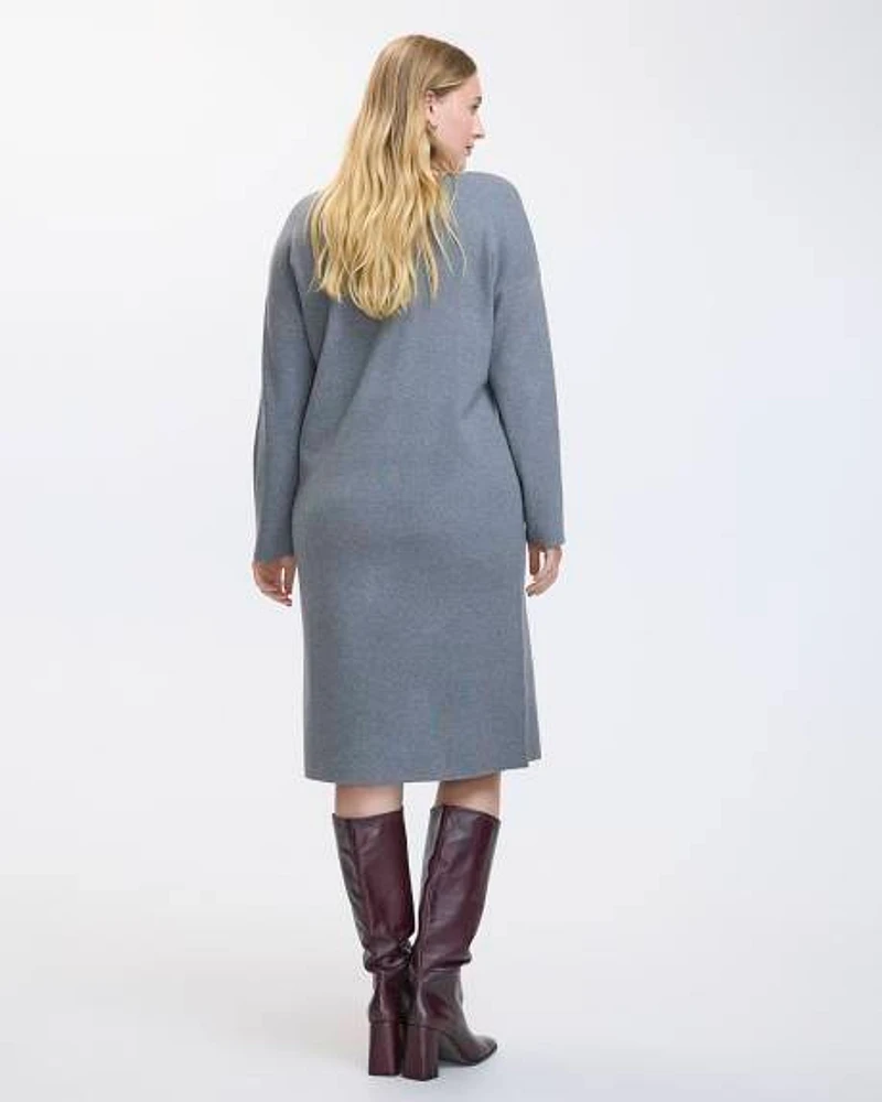 Long-Sleeve V-Neck Midi Sweater Dress