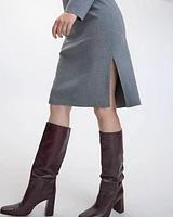 Long-Sleeve V-Neck Midi Sweater Dress