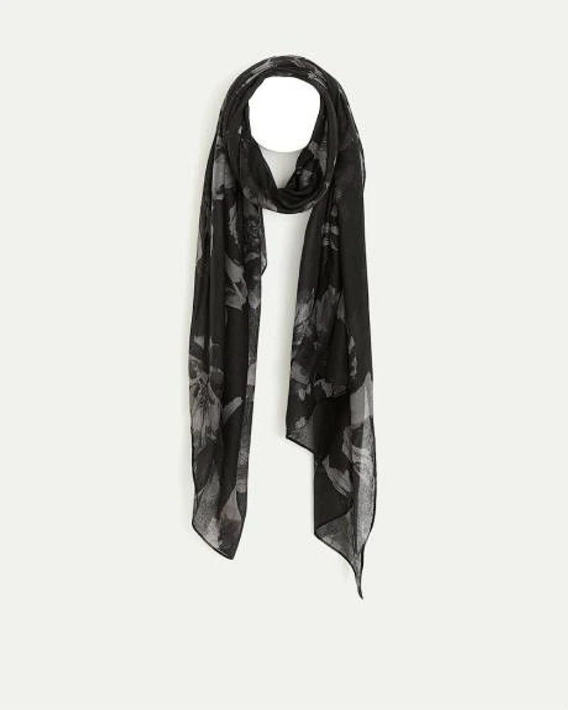 Large Scarf with Tonal Floral Pattern