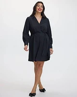 Long-Sleeve Shift Dress with Shirt Collar