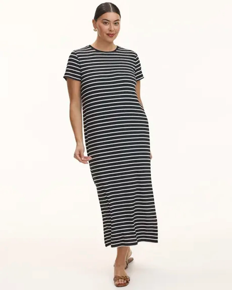 Short-Sleeve Ribbed Midi Dress