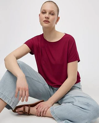 Short-Dolman-Sleeve Boat-Neck T-Shirt