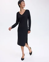 Long-Sleeve V-Neck Midi Sweater Dress