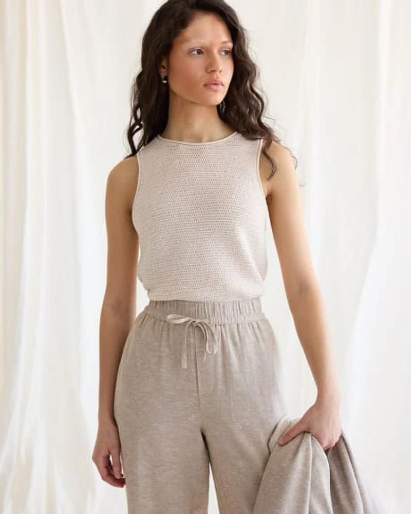 Linen-Blend Tank with Open Stitches