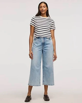 Jean court à jambe large et taille haute