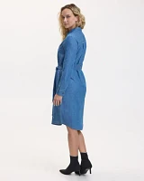 Buttoned-Down Denim Dress with Self-Tie Sash