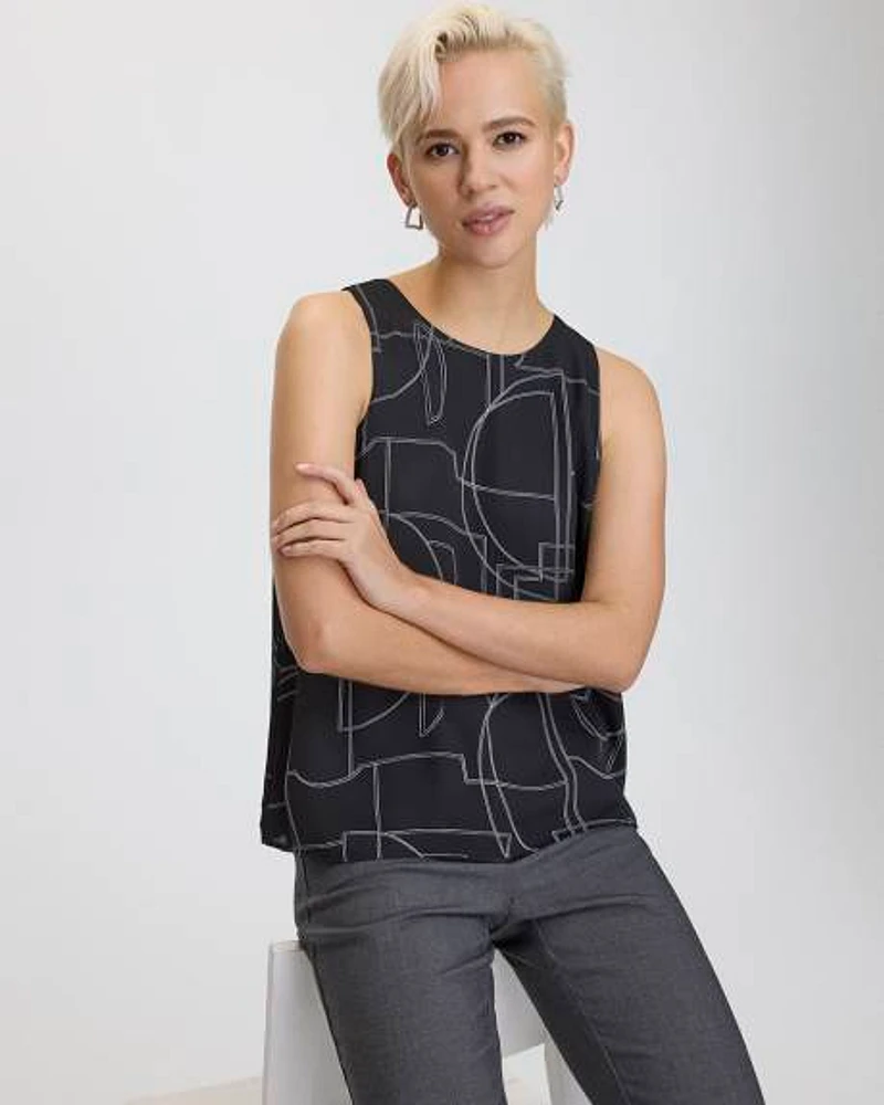 Sleeveless Crew-Neck Crepe Blouse