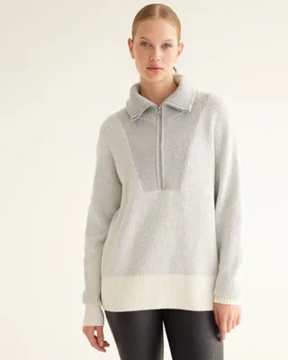 Long-Sleeve Waffle Turtleneck Sweater with Half-Zip