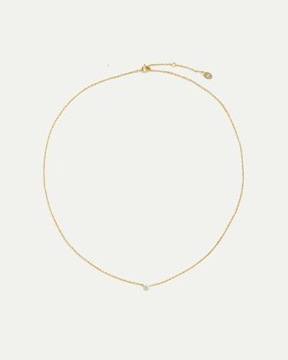 Gold-Plated Delicate Short Necklace with Cubic Zirconia Pendant