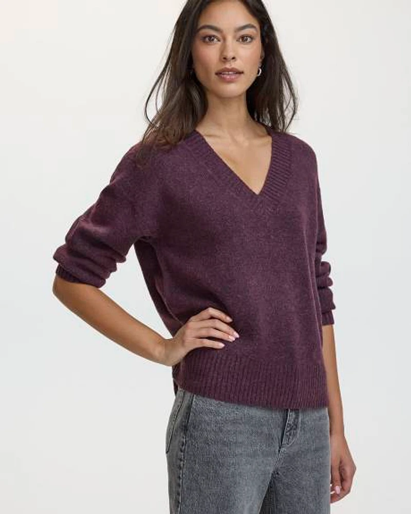 PlushSoft Long-Sleeve V-Neck Sweater