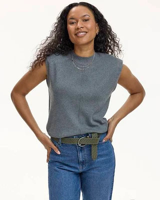 Extended-Sleeve Mock-Neck Top with Shoulder Pads