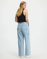 Wide-Leg Mid-Rise Cargo Denim Pant