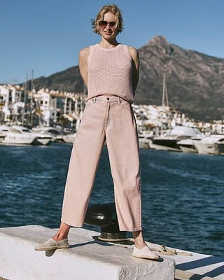 Wide-Leg High-Rise Cropped Jean
