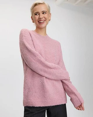 Long-Sleeve Crew-Neck Loose Bouclé Pullover